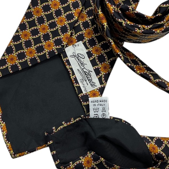 É GUIDO TONELLO Black/Orange Geometric Silk LUXURY Tie HANDMADE ITALY - Picture 3 of 5